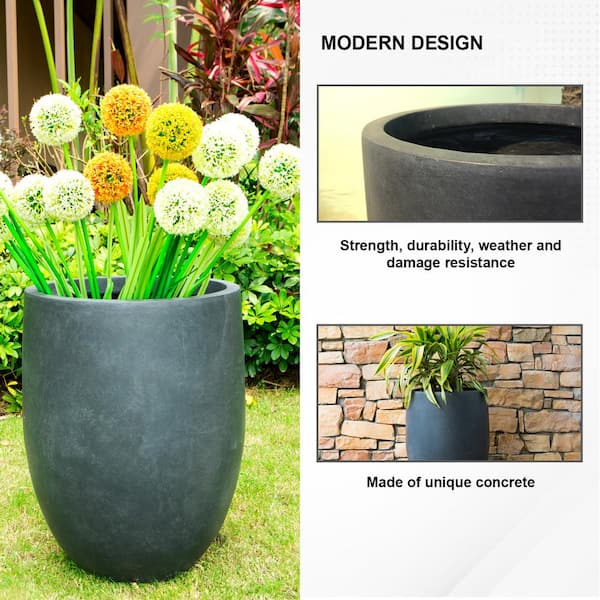 21.7 in. Tall Charcoal Lightweight Concrete Round Outdoor Planter