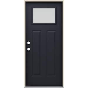 36 in. x 80 in. Right-Hand Craftsman Blanca Frosted Glass Black Steel Prehung Front Door