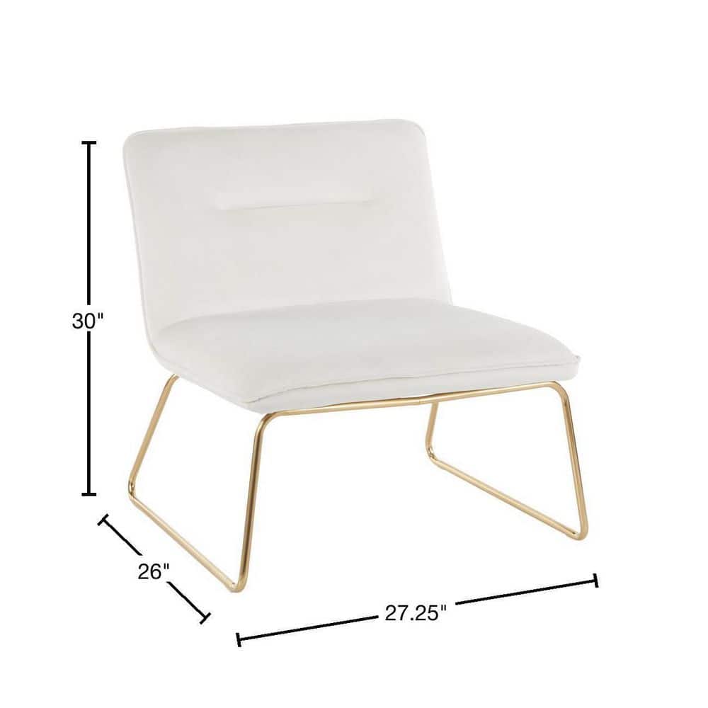Cream Velvet Contemporary 26" Metal Sleigh Leg Armless Chair