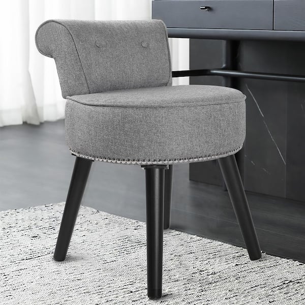25.1 in. H Gray Makeup Vanity Velvet Upholstered Stool, Makeup Chair with Black Finished Wood Legs