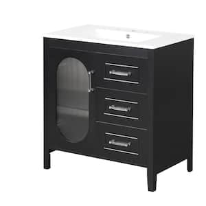 30 in. W x 18 in. D x 34 in. H Freestanding Bath Vanity in Black with White Ceramic Top