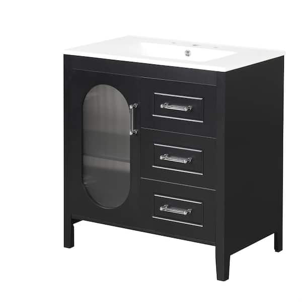 JimsMaison 30 in. W x 18 in. D x 34 in. H Freestanding Bath Vanity in Black with White Ceramic Top