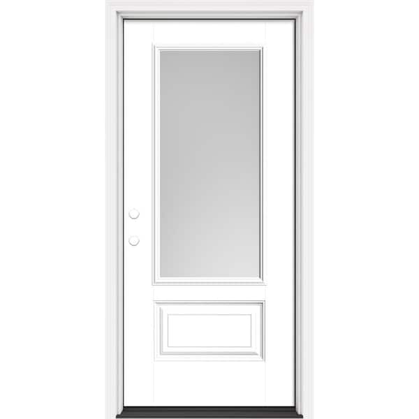 Masonite Performance Door System 36 in. x 80 in. 3/4-Lite Right-Hand Inswing Pearl White Smooth Fiberglass Prehung Front Door