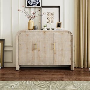 Natural Wood Wash Minimalist Wood 47.2 in. Sideboard with Gold Handles and Adjustable Shelves
