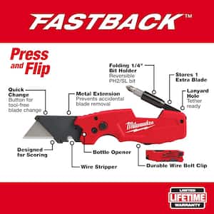FASTBACK 6-in-1 Folding Utility Knives with General Purpose Utility Blades and Dispenser