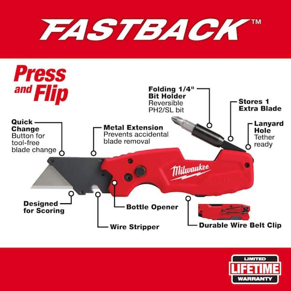 FASTBACK 6-in-1 Folding Utility Knives with General Purpose Blade