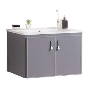 24 in W x 182 in D x 155 in H Single Sink Wall Mounted Float Bath Vanity in Grey with White Ceramic Top and Cabinet
