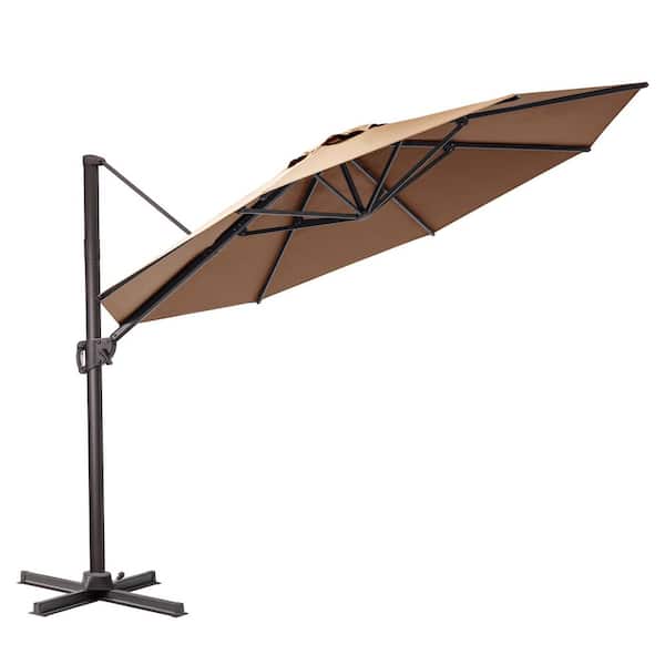 Crestlive Products 11 ft. x 11 ft. Patio Cantilever Umbrella, Heavy-Duty Frame Round Umbrella in Tan