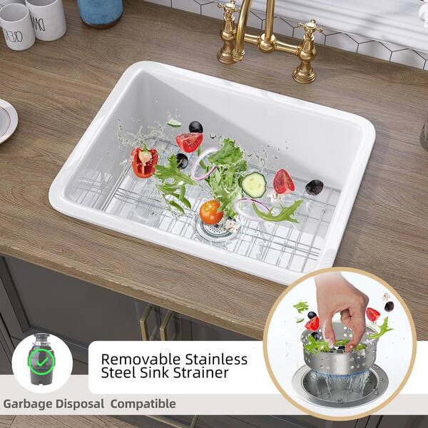 Zeafive Ale 24 in. White Kitchen Sink Fireclay Drop-in