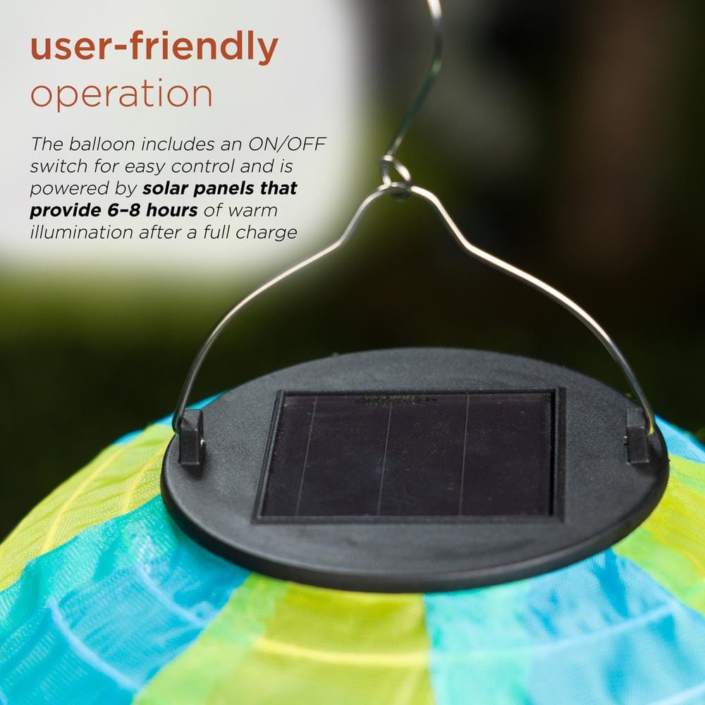 16" Solar Powered Yellow and Blue Hot Air Balloon LED Lamp