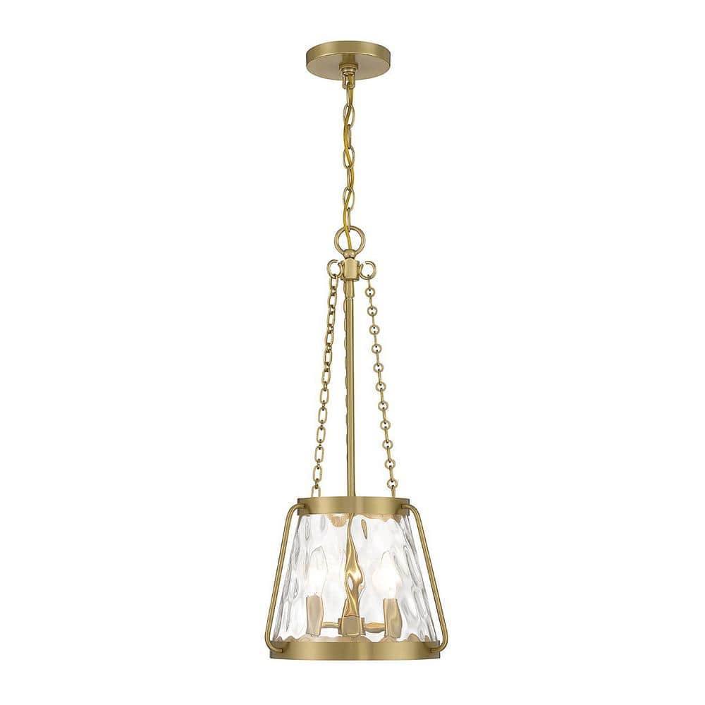 Crawford Warm Brass 3-Light Pendant with Clear Water Glass Shade