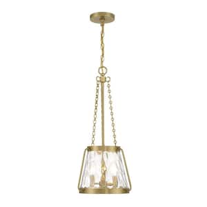 Crawford 12 in. W x 25.50 in. H 3-Light Warm Brass Statement Pendant Light with Clear Water Glass Shade