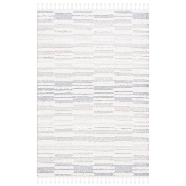 Moroccan Tassel Shag 3 ft. x 5 ft. Beige/Ivory Striped Fringe Area Rug