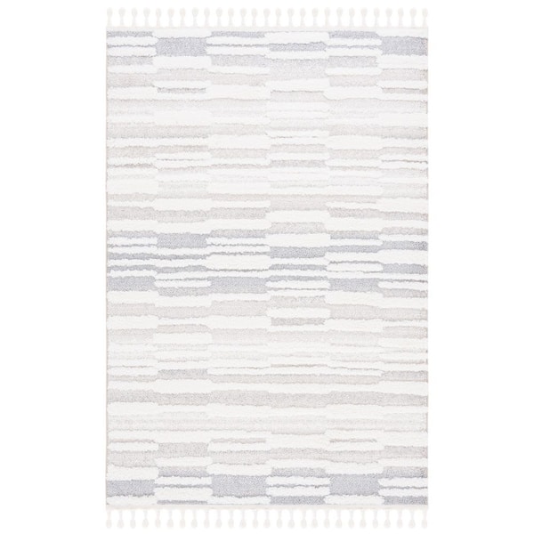 Moroccan Tassel Shag 8 ft. x 10 ft. Beige/Ivory Striped Fringe Area Rug
