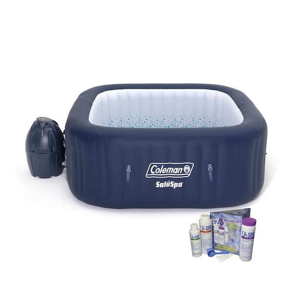 Coleman SaluSpa 4-Person Square Inflatable Hot Tub Spa with Chemical Balancing Kit
