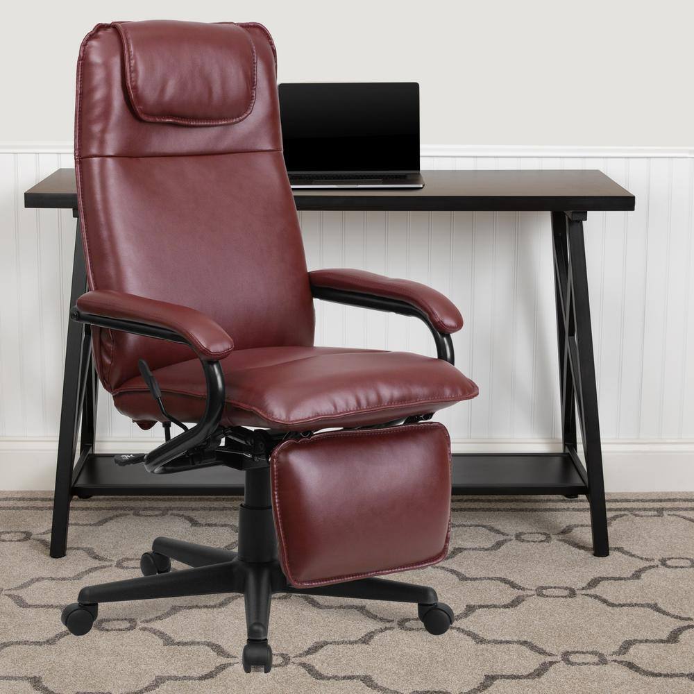 Burgundy High-Back LeatherSoft Swivel Executive Chair with Footrest