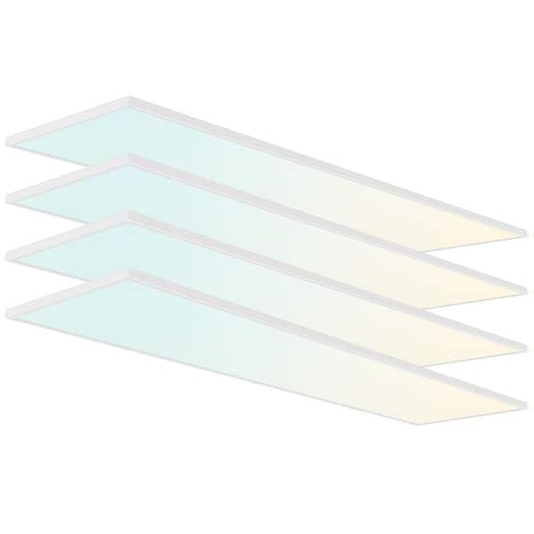 1 x 4 ft. LED Slim Surface Panel Recessed Light 5CCT 2700K-5000K Dimmable 3300/4400/5500LM 30/40/50W Damp Rated (4-Pack)