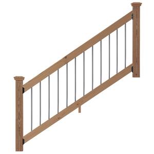 6 ft. Walnut-Tone Southern Yellow Pine Stair Rail Kit with Aluminum Round Balusters