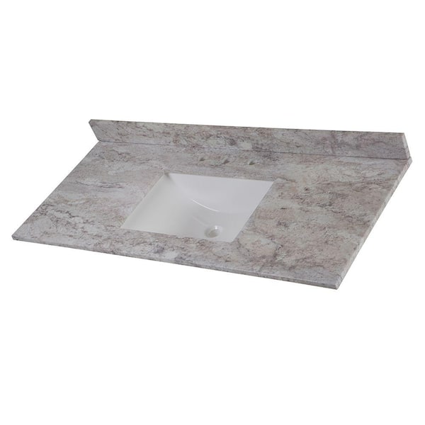 49 in. W x 22 in. D Ceramic White Rectangular Single Sink Vanity Top in Winter Mist