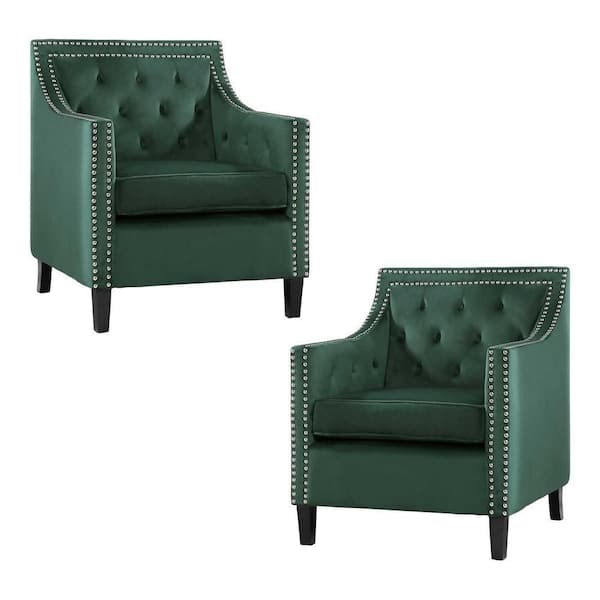 EVERGLADE HOME Ceylon Forest Green Velvet Tufted Back Accent Chair (Set of 2)