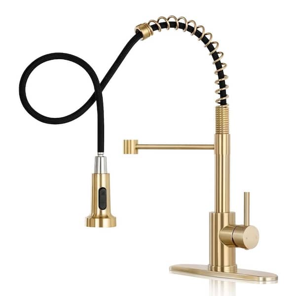 Brushed Gold 17.5 in. H Pull Down Sprayer Kitchen Faucet with 360 ° Spout Swivel