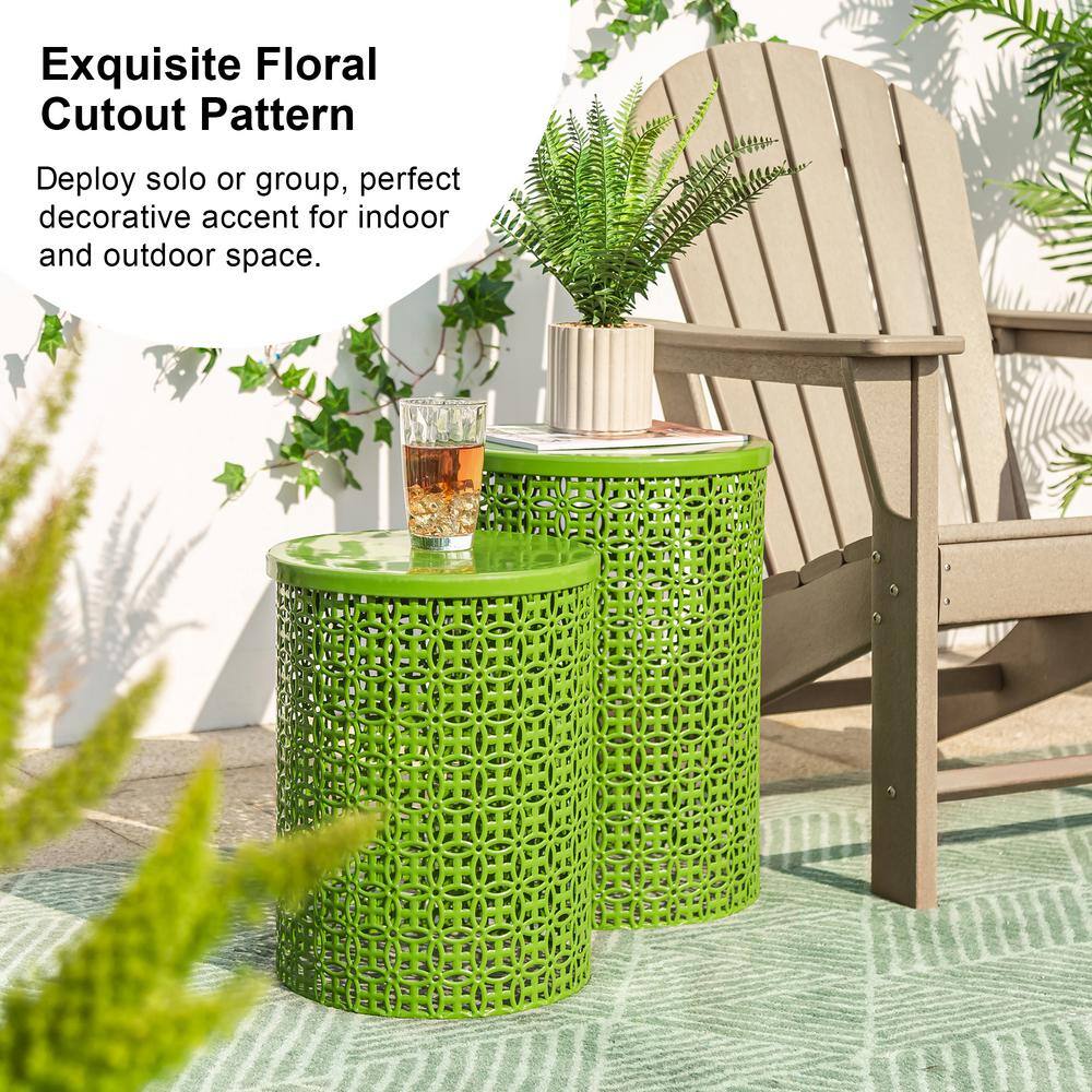 Green Metal Garden Stool Set with Cut-Out Design, 2-Piece