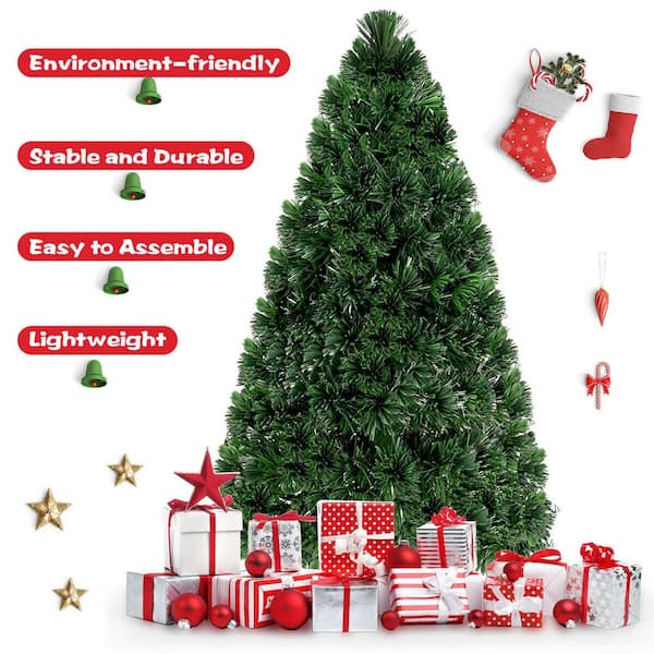 Costway 5 ft. Pre-Lit Fiber Optic Artificial PVC Christmas