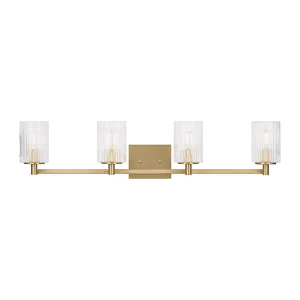 Generation Lighting Lando 35 in. W x 7.75 in. H 4-Light Satin Bronze Bathroom Vanity Light with Clear Fluted Glass Shades