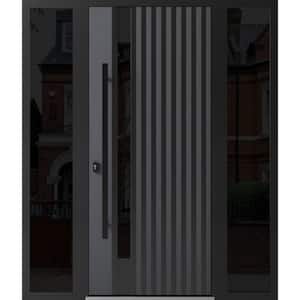 0144 60 in. x 80 in. Right-hand/Inswing 2 Sidelight Tinted Glass Grey Steel Prehung Front Door with Hardware