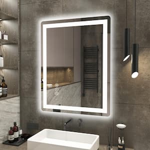 28 in. W x 36 in. H Rectangular Rounded corner Frameless Anti-Fog LED Light Wall Mounted Bathroom Vanity Mirror in White