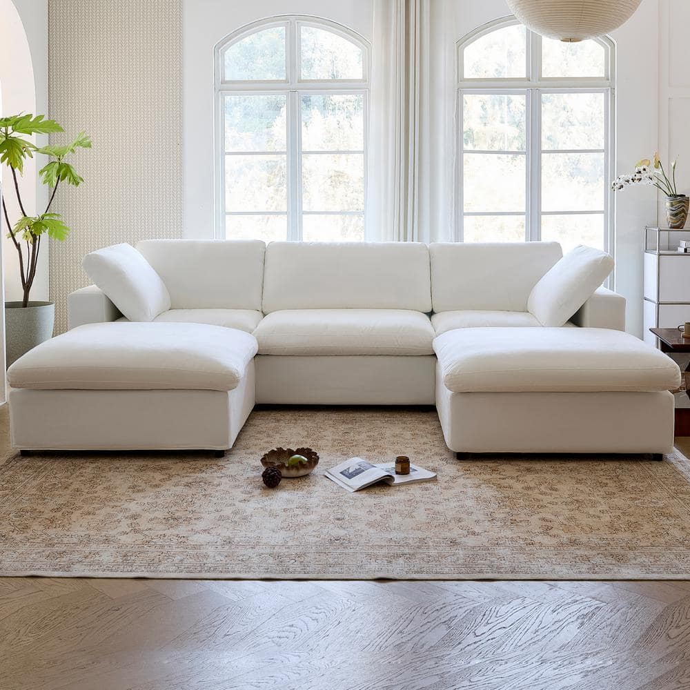 120 in. Square Arm Fabric U-Shaped Removable Covers Sectional Sofa 5-Seater