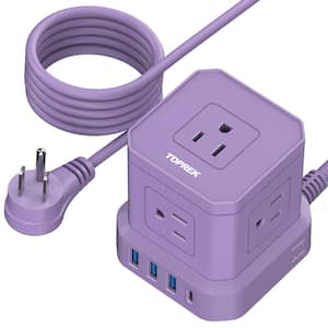 10 ft. Extension Cord 5-Outlet 700J Power Strip Surge Protector in Purple with 4 USB Ports