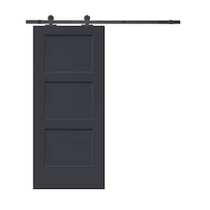 30 in. x 80 in. Charcoal Gray Stained Composite MDF 3-Panel Equal Style Interior Sliding Barn Door with Hardware Kit