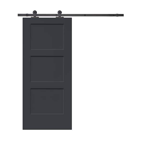 CALHOME 30 in. x 80 in. Charcoal Gray Stained Composite MDF 3-Panel Equal Style Interior Sliding Barn Door with Hardware Kit