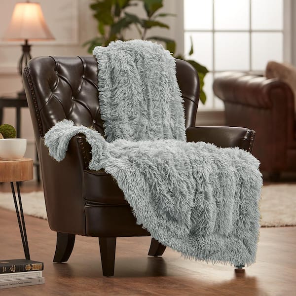 CHANASYA Solid Ice Flow Shaggy Faux Long Fur Polyester Throw Blanket - 50 in. x 65 in.