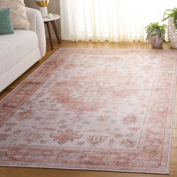 Arizona 8 ft. x 10 ft. Rust/Beige Machine Washable Distressed Floral Medallion Area Rug