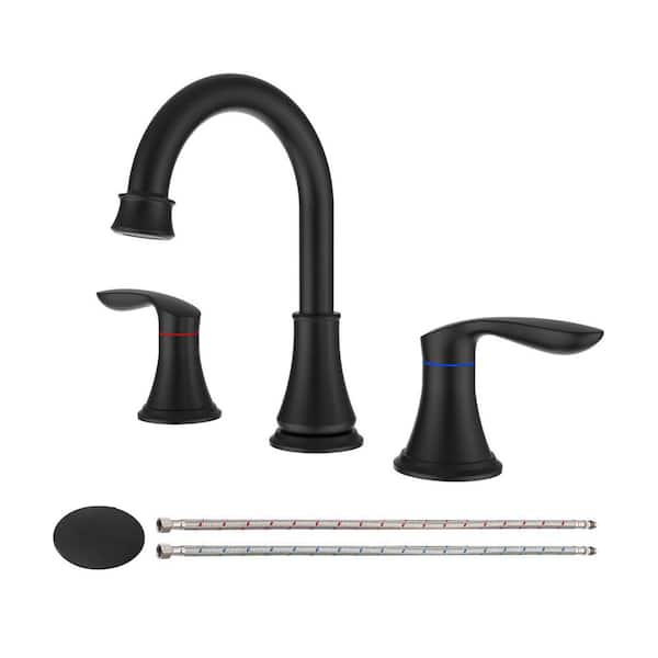 cobbe 8 in. Widespread Double Handle Bathroom Faucet with Drain Kit Included in Matte Black