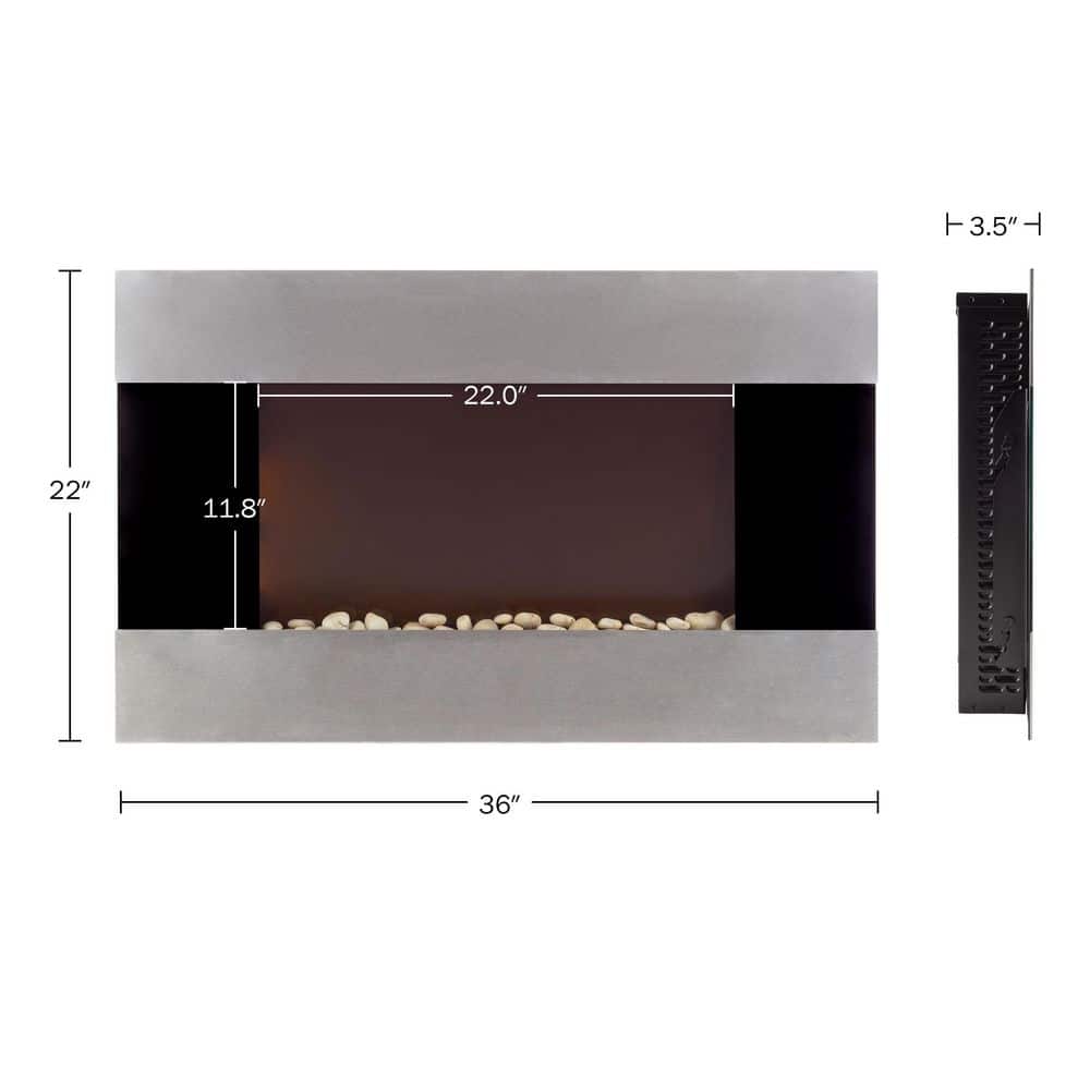 36-Inch Stainless Steel Wall-Mount Electric Fireplace with Remote