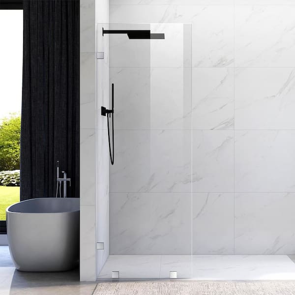 UKH07B2 28 in. W x 80 in. H Frameless Fixed Shower Door Panel in Brushed Nickel, SGCC 3/8 in. Clear Tempered Glass