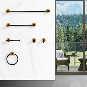 Modern 6-Piece Bath Hardware Set with Towel Ring Toilet Paper Holder Towel Hook and Towel Bar in Black and Gold