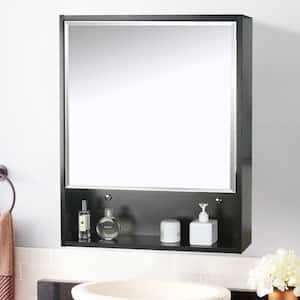 22 in. W x 28 in. H x 6 in. D Black Wood Wall Surface Mount Medicine Cabinet with Mirror with 2-Adjustable Shelves