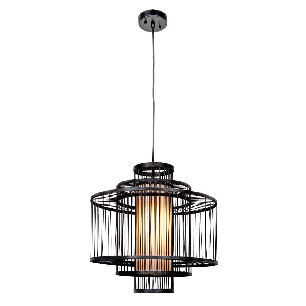 Storied Home Boho Tiered Bamboo Chandelier Black