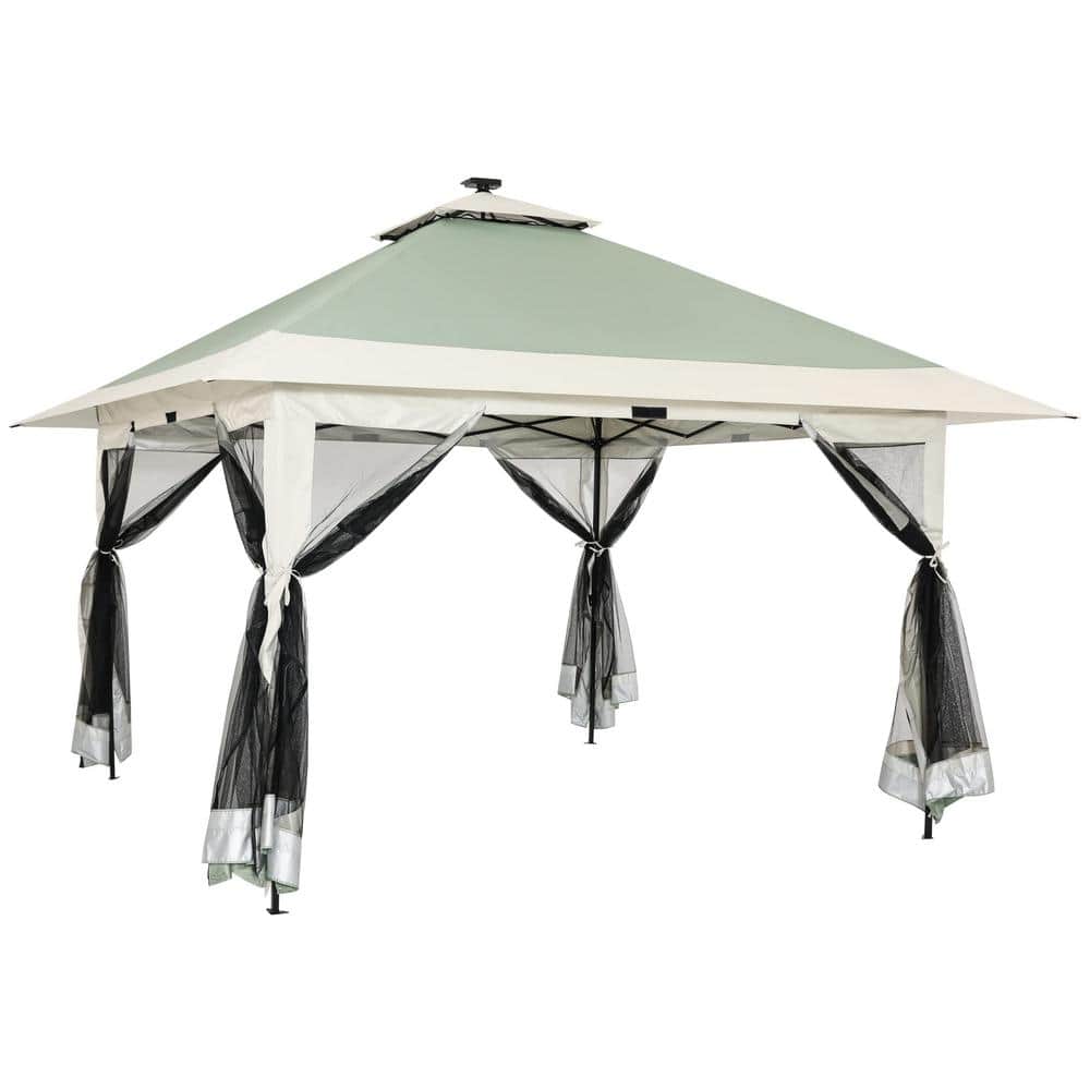 13 ft. x 13 ft. Outdoor Gazebo Canopy Tent Shelter with Solar LED Lights, Z
