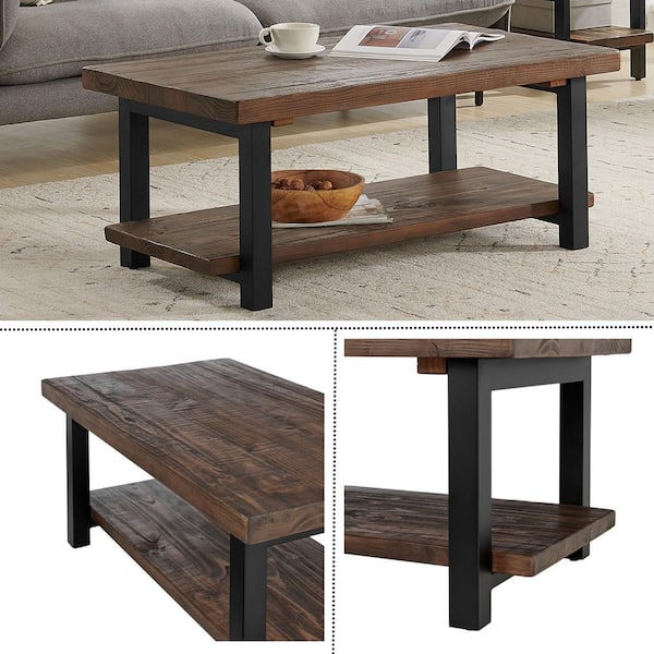 Alaterre Furniture - Pomona 42 in. Rustic/Natural Rectangle Wood Top Coffee Table with Shelf