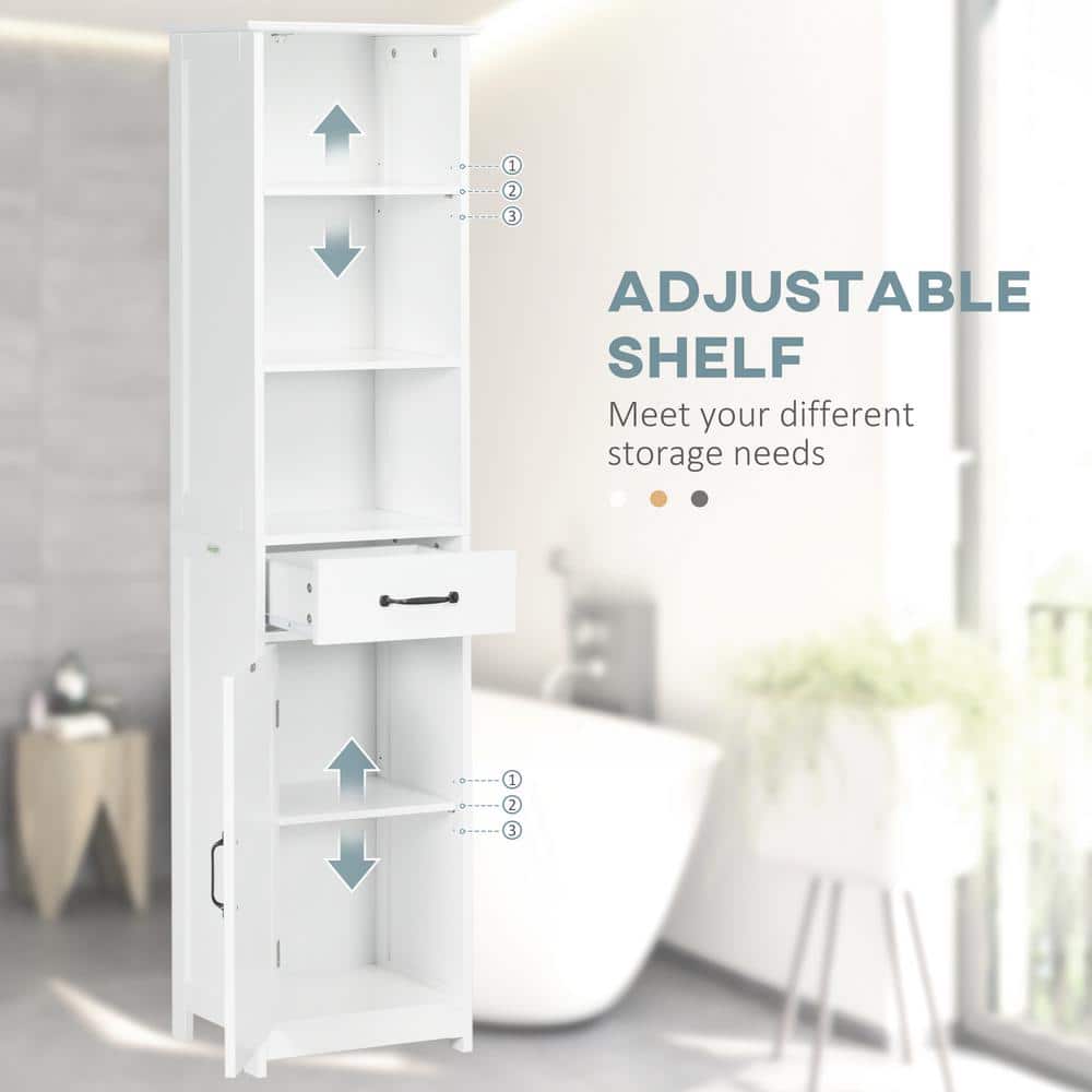 White Tall Bathroom Storage Cabinet with Adjustable Shelves