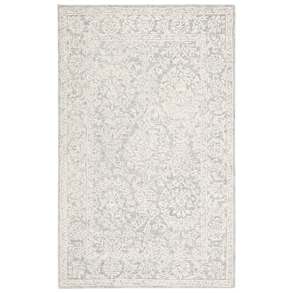 SAFAVIEH Metro Dark Grey/Ivory 8 ft. x 10 ft. Border Floral Area Rug