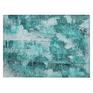 HomeRoots Teal 2 ft. x 3 ft. Woven Abstract Rectangle Indoor/Outdoor ...