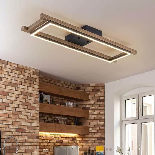 Iris 1-Light 27.6 in. Integrated LED Wood Flush Mount Ceiling Light