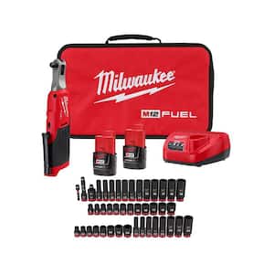 M12 FUEL 12V Cordless High Speed 3/8 in. Ratchet Kit with 3/8 in. Drive SAE and Metric Impact Socket Set (43-Piece)