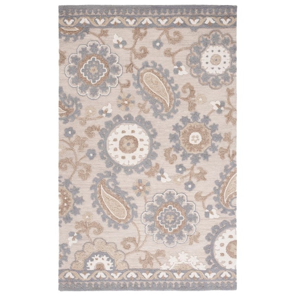 Blossom 3 ft. x 5 ft. Gray/Beige Paisley Floral Area Rug